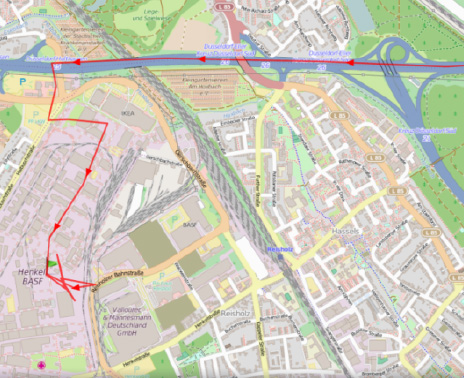 Fahrzeugroute mit berechneter Ankunftszeit